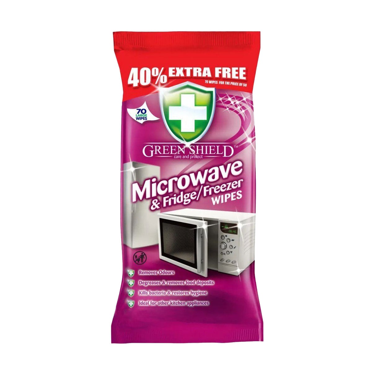 Вологі серветки для прибирання кухонної технiки Green Shield Microwave &amp; Fridge/Freezer Wipes, 70 шт